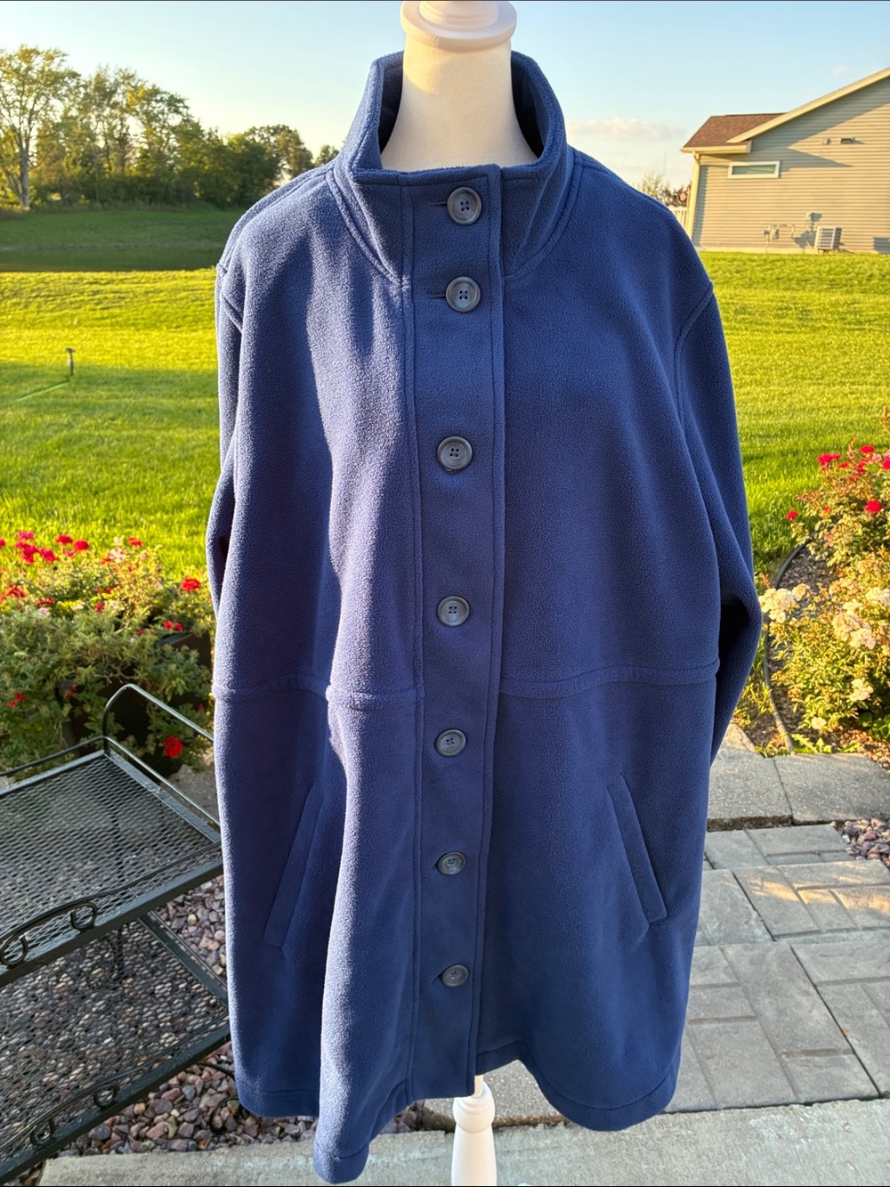 Coldwater Creek Blue Fleece Button-Up Coat. 2X